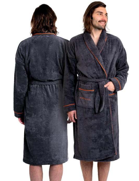 Herren Bademantel anthrazit aus kuscheliger Baumwolle (400 g/m2) - extra weich und bequem - OEKO-TEX zertifiziert