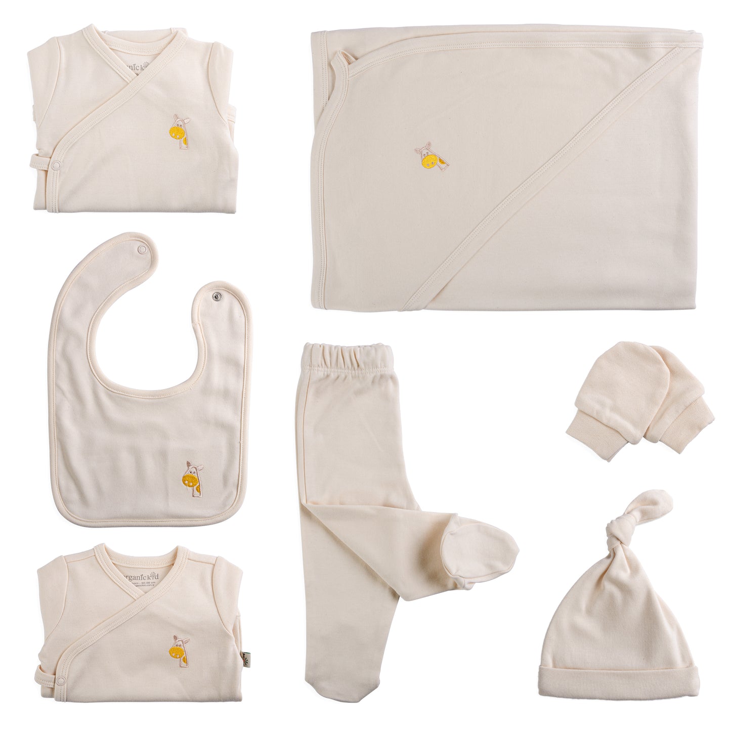 Conjunto para bebé recién nacido de la marca organicKid®: algodón orgánico suave, hipoalergénico, 7 piezas con manta con capucha, primer conjunto de regalo para el bebé de 0 a 6 meses, unisex para niñas y niños.