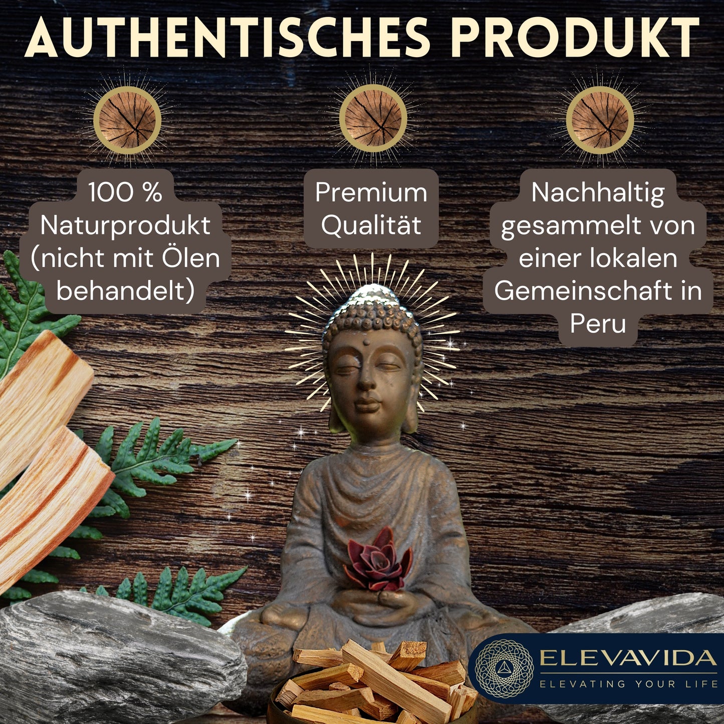 ELEVAVIDA® Palo Santo 90 g (9–11 varillas) madera de incienso aromático de Perú, recolectada de forma sostenible para la relajación, la meditación y la limpieza energética de espacios - Bursera graveolens - madera sagrada
