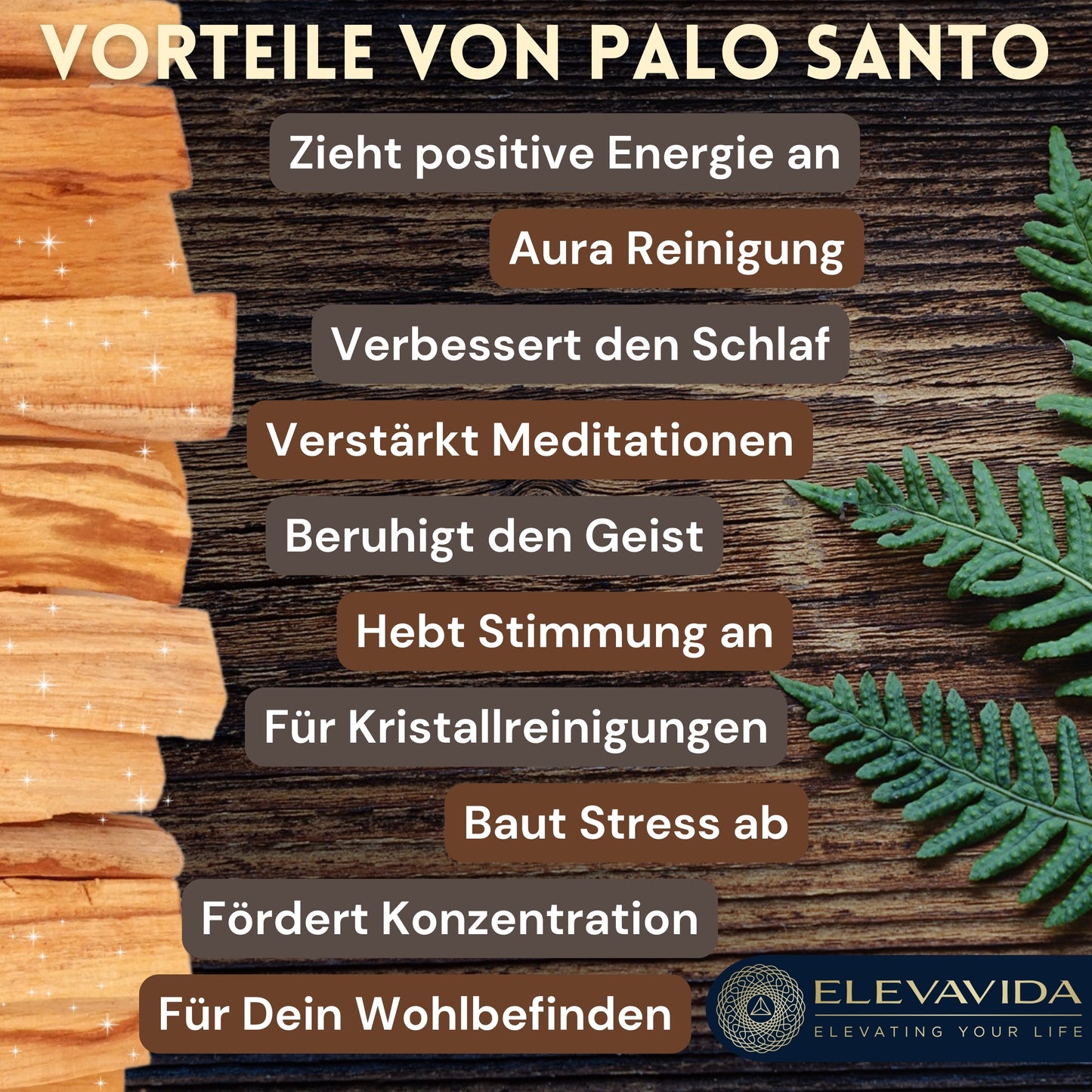 ELEVAVIDA® Palo Santo 90 g (9–11 varillas) madera de incienso aromático de Perú, recolectada de forma sostenible para la relajación, la meditación y la limpieza energética de espacios - Bursera graveolens - madera sagrada