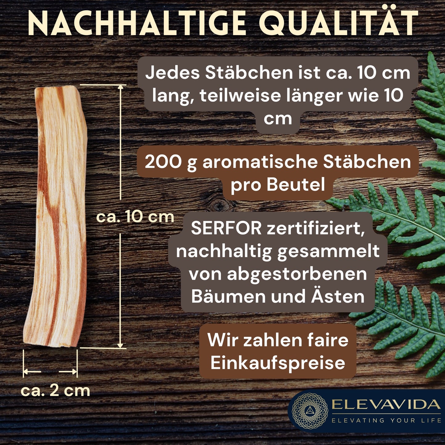 ELEVAVIDA® Palo Santo XL 200 g extra dickes oder langes Räucherholz aus Peru - aromatisch duftend, nachhaltig gesammelt, von Hand gespalten - Bursera Graveolen - heiliges Holz