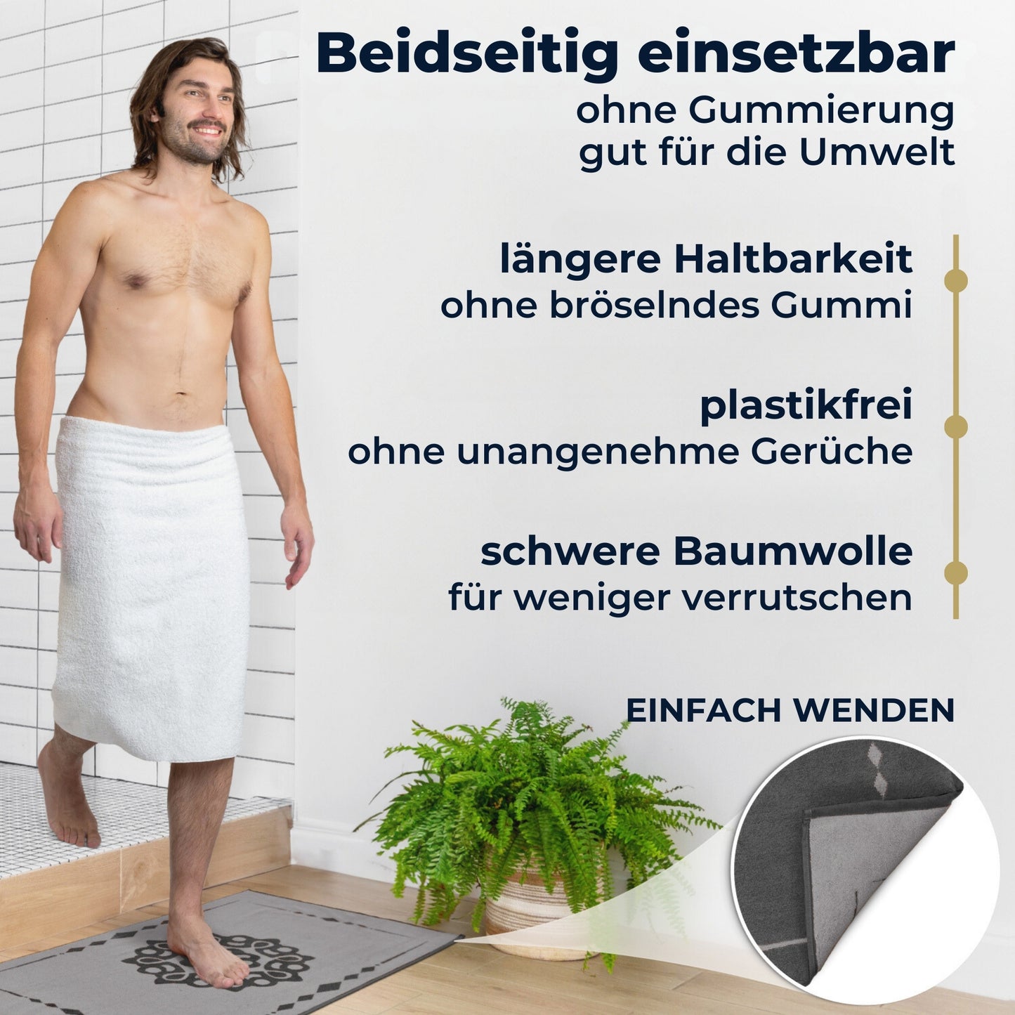ELEVAVIDA® Design Badvorleger 100% Baumwolle 1000 g/m2 - grau mit Mandala - maschinenwaschbar, schnelltrocknend - Harmonie für Dein Badezimmmer