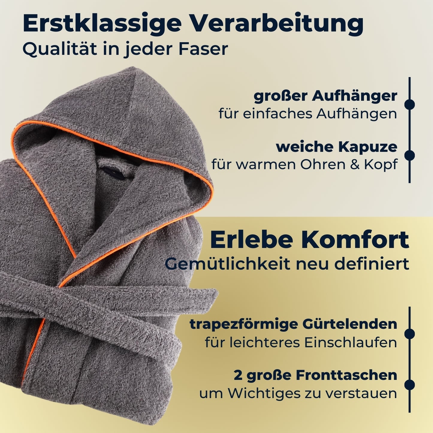 Albornoz de mujer ELEVAVIDA® con capucha de algodón suave - gris delfín - extra suave y cómodo - albornoz largo de sauna de rizo - certificado OEKO-TEX