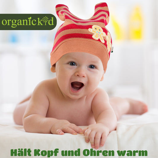 organicKid® Baby Mütze aus Jersey - Reine Bio Baumwolle (GOTS) extra weich für Jungen und Mädchen im Alter von 0-3 Jahre, Slouch, Beanie Zipfelmütze rot (Unisex)