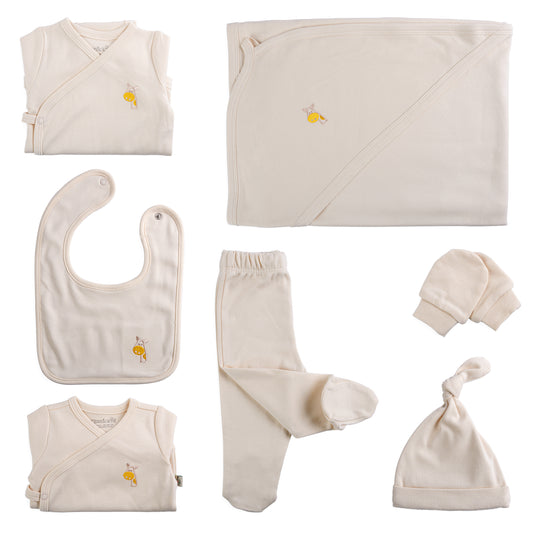 organicKid® Baby Set Neugeborene - weiche Bio-Baumwolle allergikerfreundlich 7 Teile mit Kapuzendecke - Baby Erstausstattung Geschenkset zur Geburt, 0-6 Monate, unisex Mädchen & Jungen