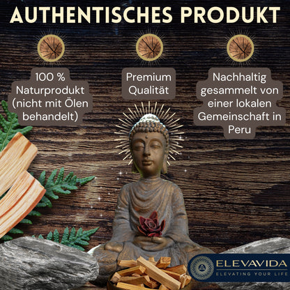 ELEVAVIDA® Palo Santo 90 g (9–11 varillas) madera de incienso aromático de Perú, recolectada de forma sostenible para la relajación, la meditación y la limpieza energética de espacios - Bursera graveolens - madera sagrada