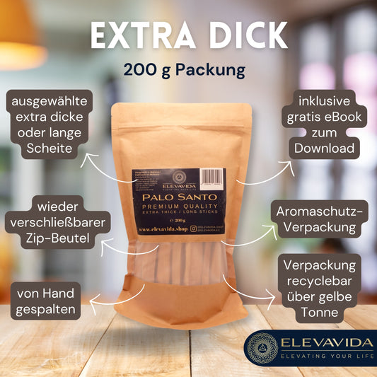 Palo Santo XL 200 g madera de incienso extra gruesa o larga de Perú - aromática, recolectada de forma sostenible, partida a mano - Bursera graveolen - madera sagrada