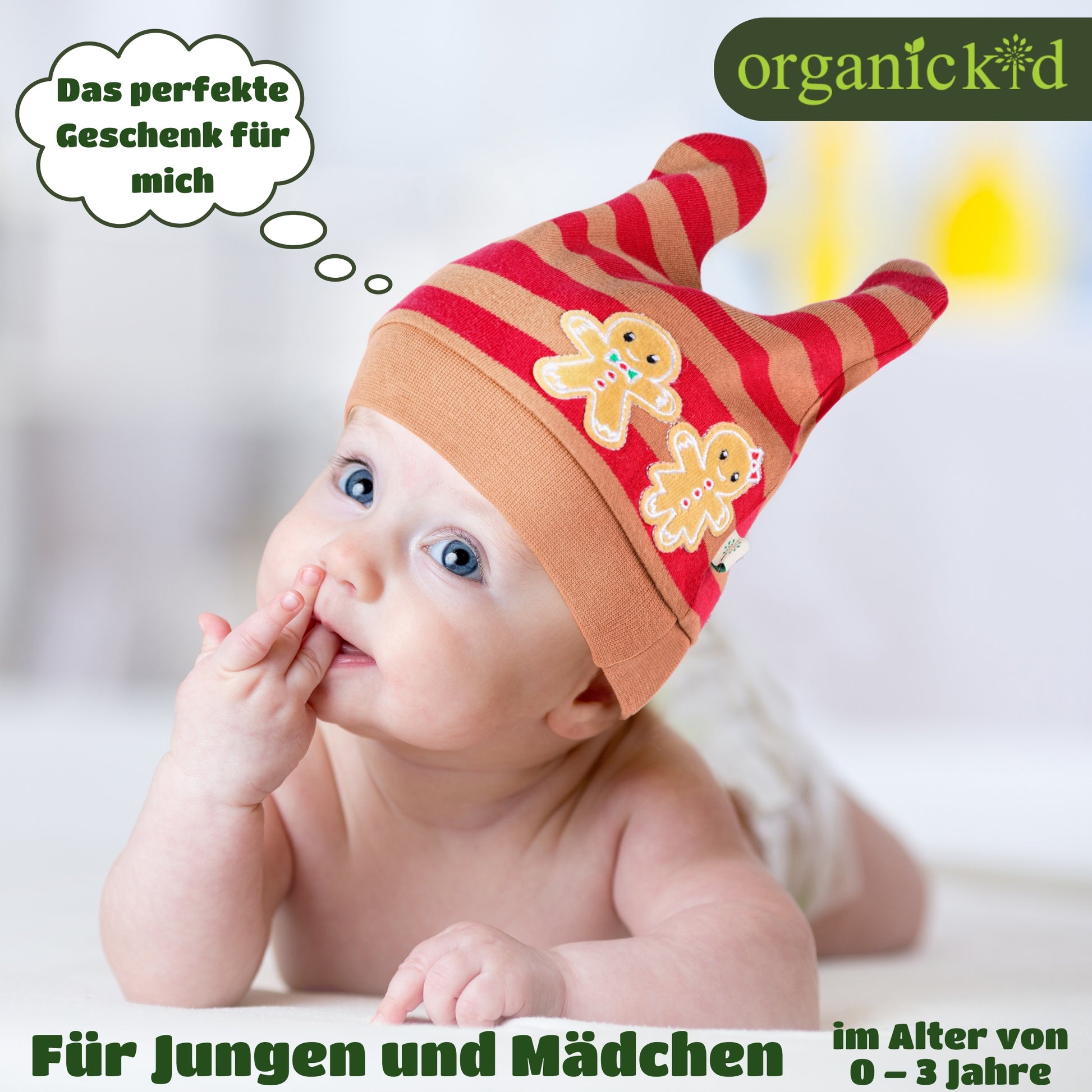 Babymütze aus Biobaumwolle Winterdesign Lebkuchen