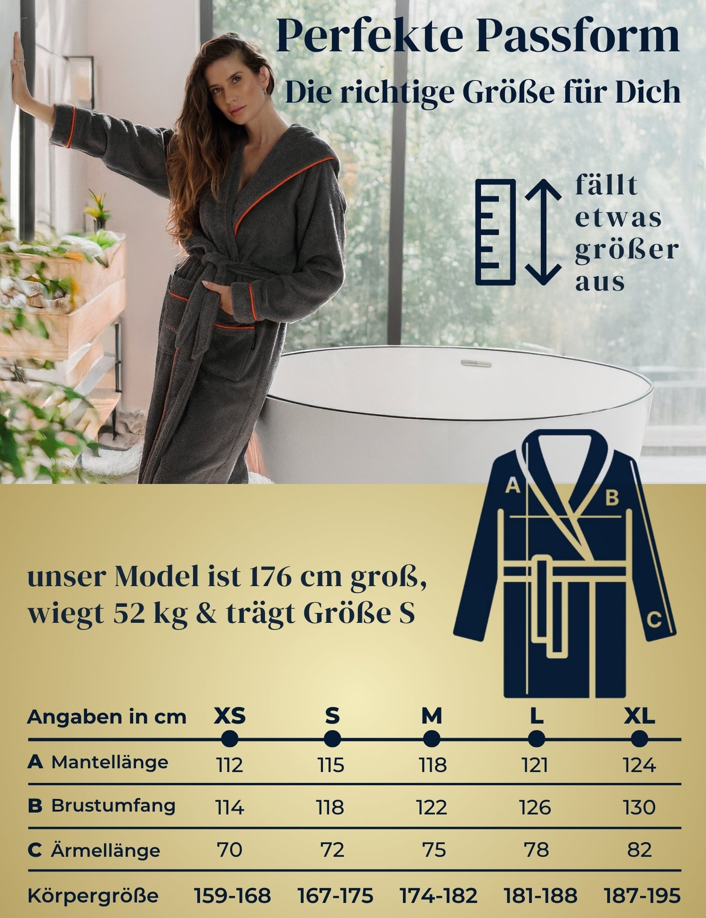 Albornoz de mujer ELEVAVIDA® con capucha de algodón suave - gris delfín - extra suave y cómodo - albornoz largo de sauna de rizo - certificado OEKO-TEX