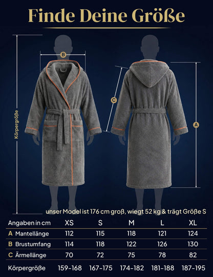 Damen Bademantel mit Kapuze aus kuscheliger Baumwolle - delphingrau - extra weich und bequem - OEKO-TEX zertifiziert