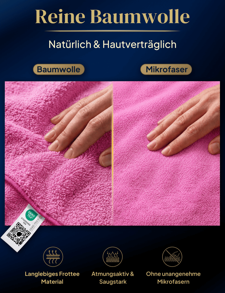Damen Bademantel mit Kapuze aus kuscheliger Baumwolle rosa - extra weich und bequem - OEKO-TEX zertifiziert