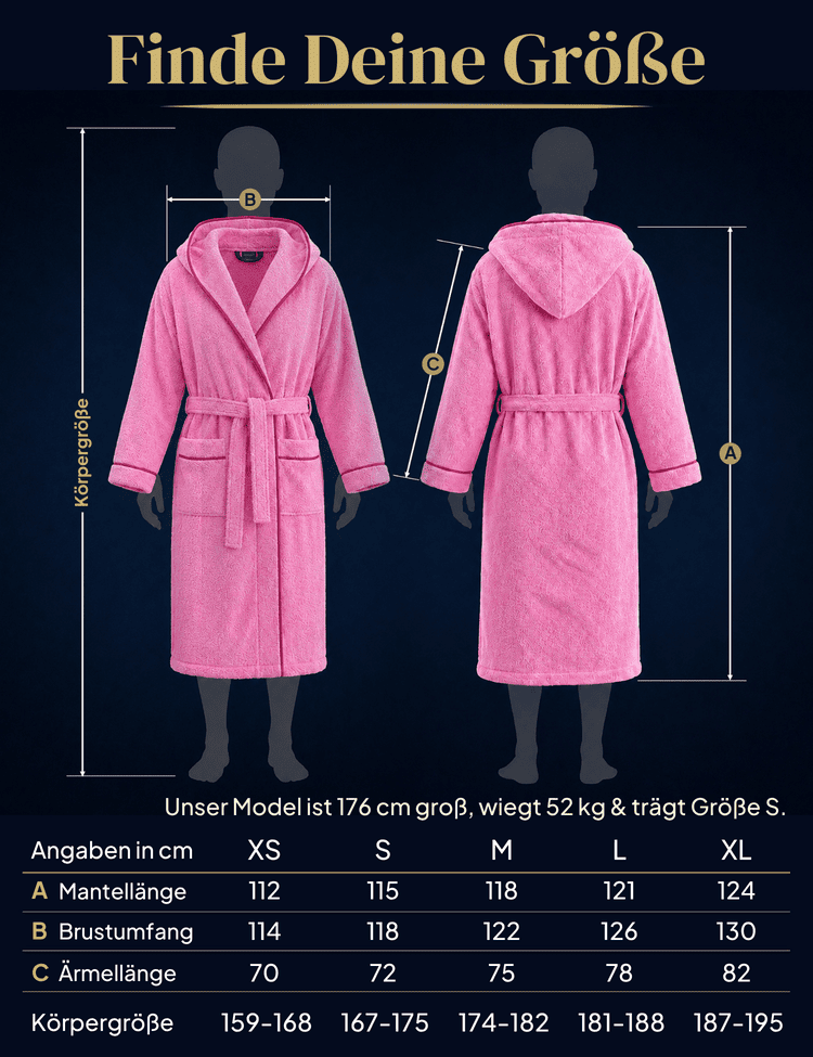 Damen Bademantel mit Kapuze aus kuscheliger Baumwolle rosa - extra weich und bequem - OEKO-TEX zertifiziert