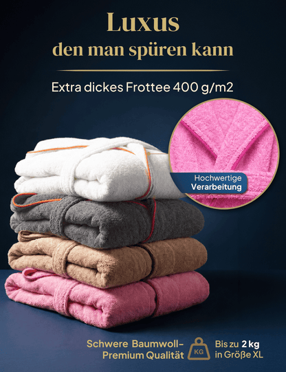 Damen Bademantel mit Kapuze aus kuscheliger Baumwolle rosa - extra weich und bequem - OEKO-TEX zertifiziert