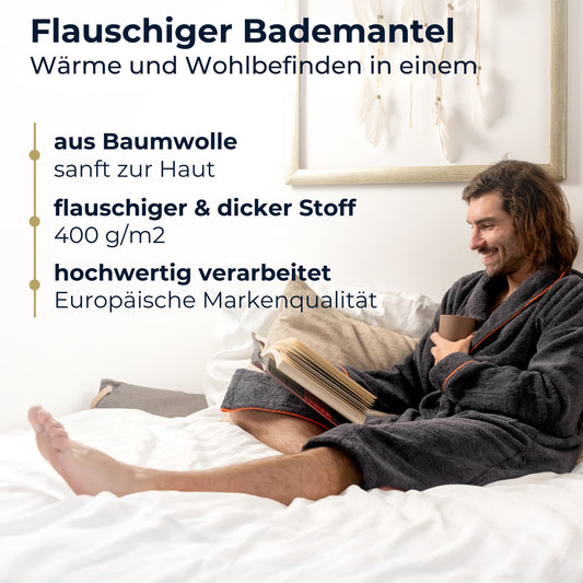ELEVAVIDA® Herren Bademantel anthrazit aus kuscheliger Baumwolle (400 g/m2) - extra weich und bequem - OEKO-TEX zertifiziert