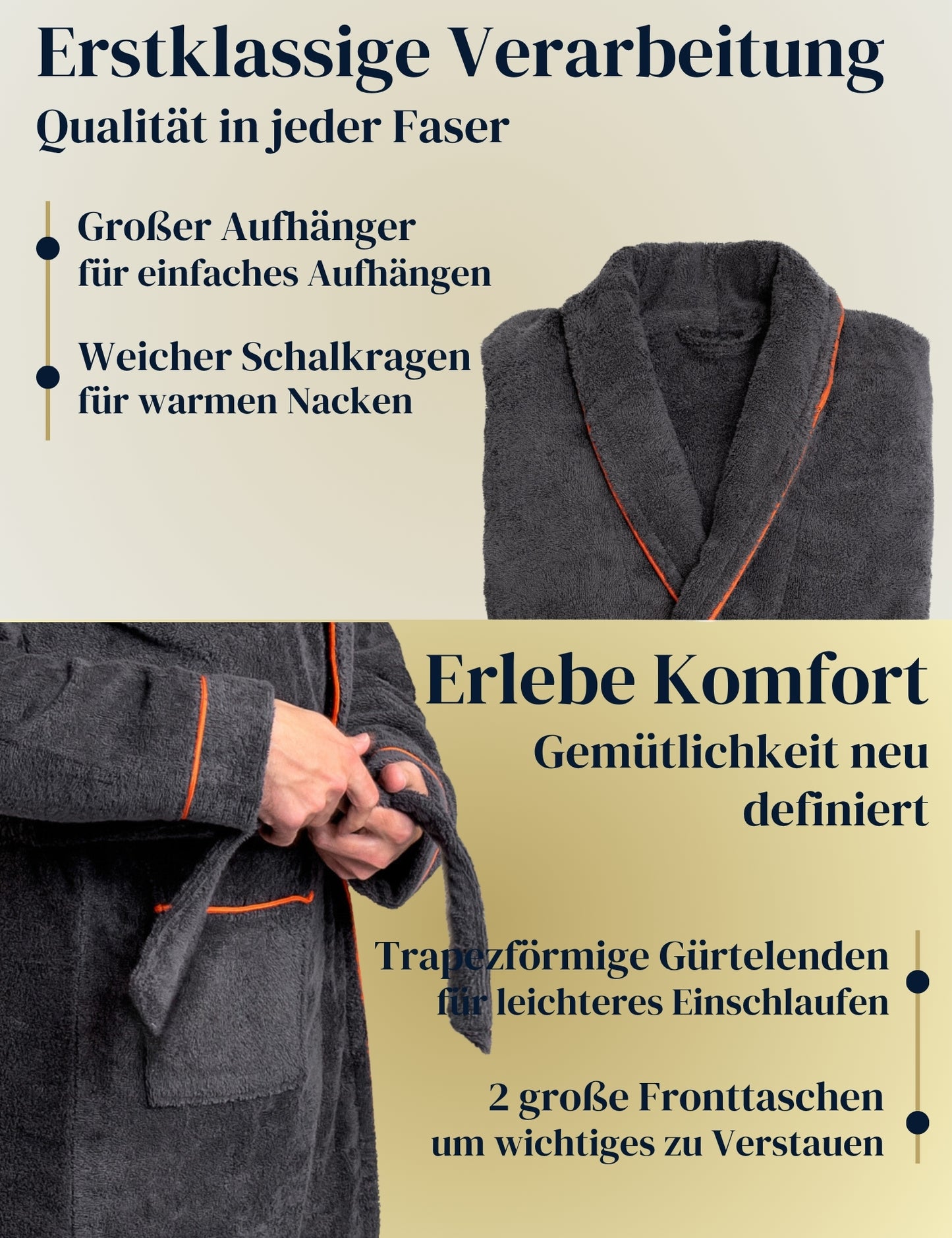 Albornoz de hombre ELEVAVIDA® color antracita de algodón suave (400 g/m²) - extra suave y cómodo - certificado OEKO-TEX