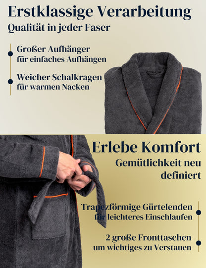 Albornoz de hombre ELEVAVIDA® color antracita de algodón suave (400 g/m²) - extra suave y cómodo - certificado OEKO-TEX