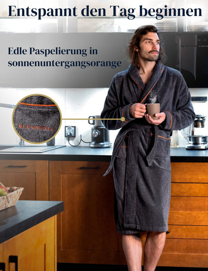 Albornoz de hombre ELEVAVIDA® color antracita de algodón suave (400 g/m²) - extra suave y cómodo - certificado OEKO-TEX