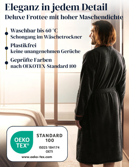 Albornoz de hombre ELEVAVIDA® color antracita de algodón suave (400 g/m²) - extra suave y cómodo - certificado OEKO-TEX