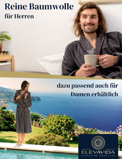 Albornoz de hombre ELEVAVIDA® color antracita de algodón suave (400 g/m²) - extra suave y cómodo - certificado OEKO-TEX
