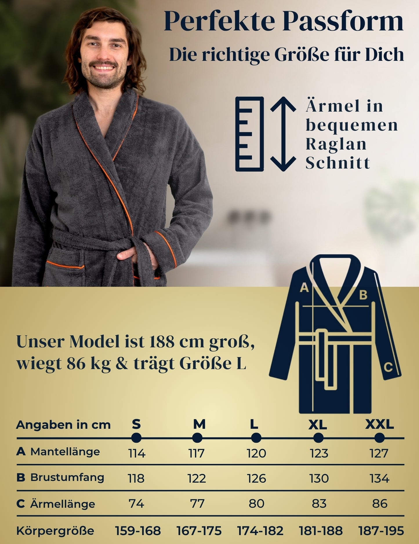 Albornoz de hombre ELEVAVIDA® color antracita de algodón suave (400 g/m²) - extra suave y cómodo - certificado OEKO-TEX