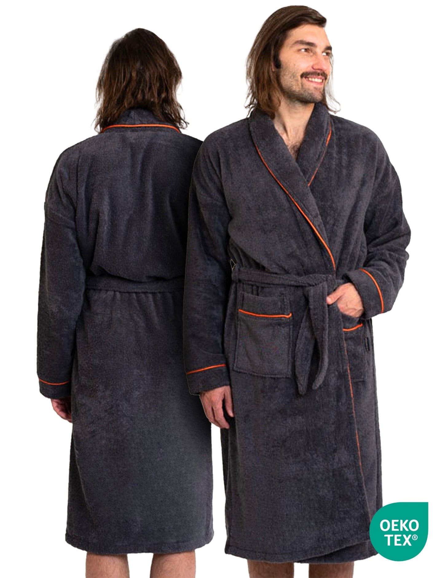 Albornoz de hombre ELEVAVIDA® color antracita de algodón suave (400 g/m²) - extra suave y cómodo - certificado OEKO-TEX