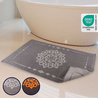 Alfombra de baño de diseño ELEVAVIDA® 100% algodón 1000 g/m2 - gris con mandala - lavable a máquina, secado rápido - Armonía para tu baño