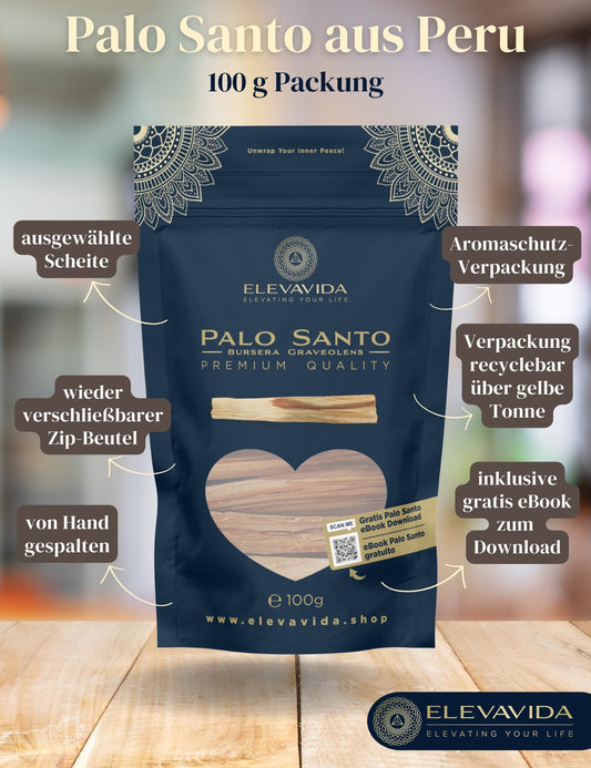 Palo Santo heiliges Holz (100 g) Räucherholz aus Peru - aromatisch duftend, nachhaltig gesammelt - Palo Santo Räucherstäbchen - Bursera Graveolen