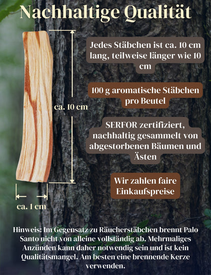 Palo Santo heiliges Holz (100 g) Räucherholz aus Peru - aromatisch duftend, nachhaltig gesammelt - Palo Santo Räucherstäbchen - Bursera Graveolen