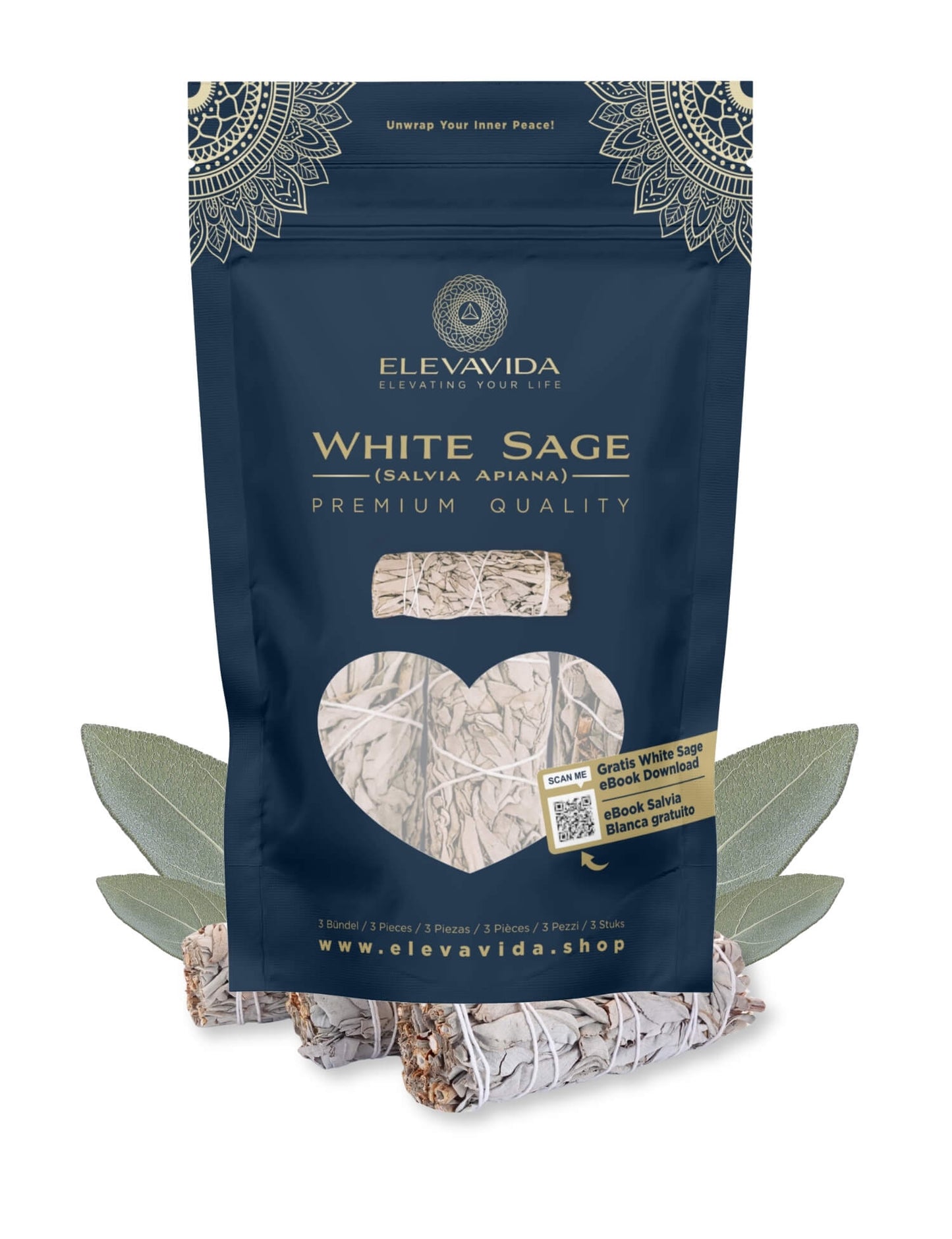 Salvia Blanca para sahumar de California (Salvia Apiana) - 3 manojos - Incienso Natural para Limpieza energética