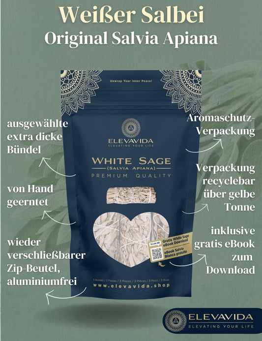 Weißer Salbei zum Räuchern aus Kalifornien, getrocknet (Salvia Apiana), 3 Stück Räucherbündel